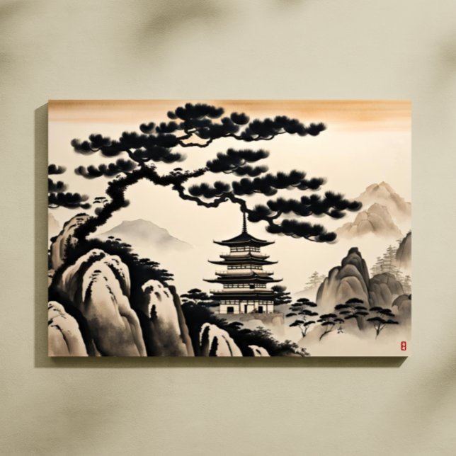 Toile Peinture japonaise à l'encre paysage (Japanese Landscape Ink Painting Canvas Print)