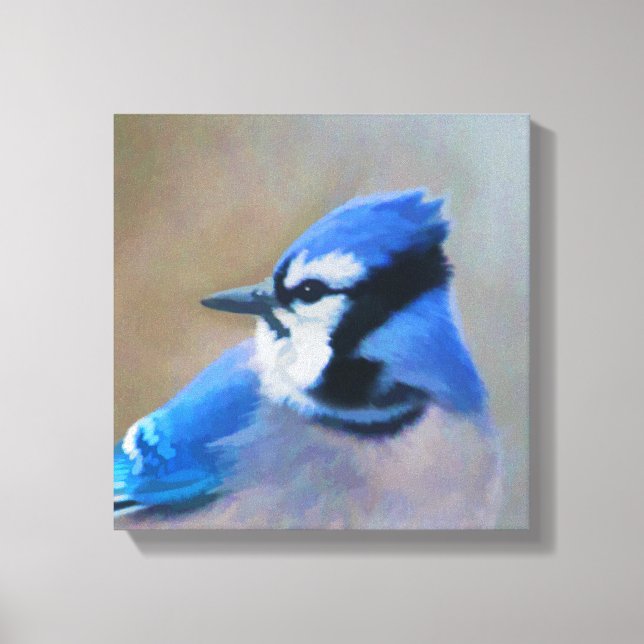 Toile Peinture Jay Bleu - Art Oiseau Original (Recto)