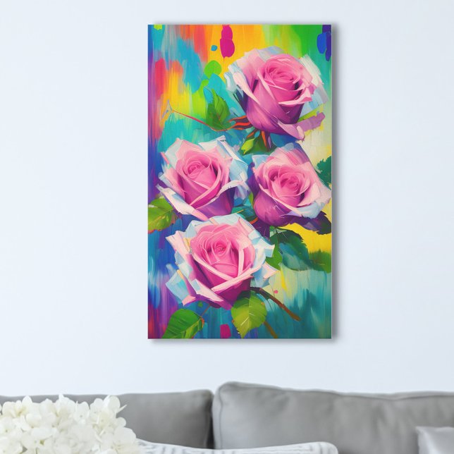Toile Peinture numérique à l'huile moderne de roses rose (Créateur téléchargé)