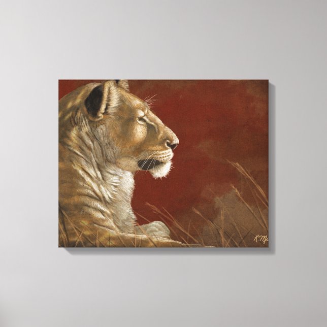 Toile Peinture numérique de lionne à l'ombre (Recto)
