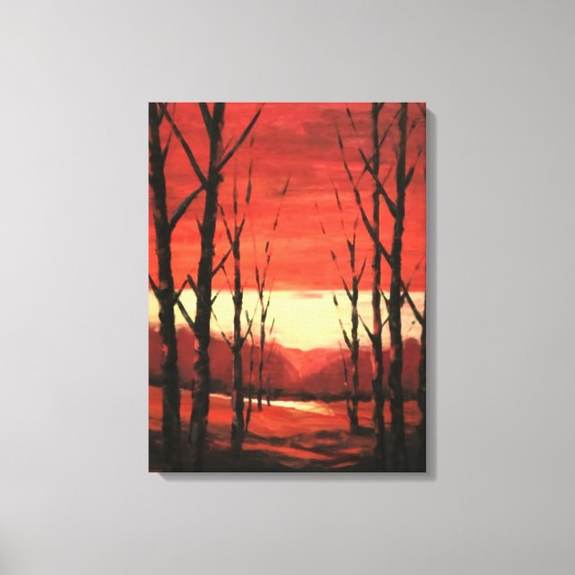 Toile Peinture paysage au coucher du soleil (Recto)