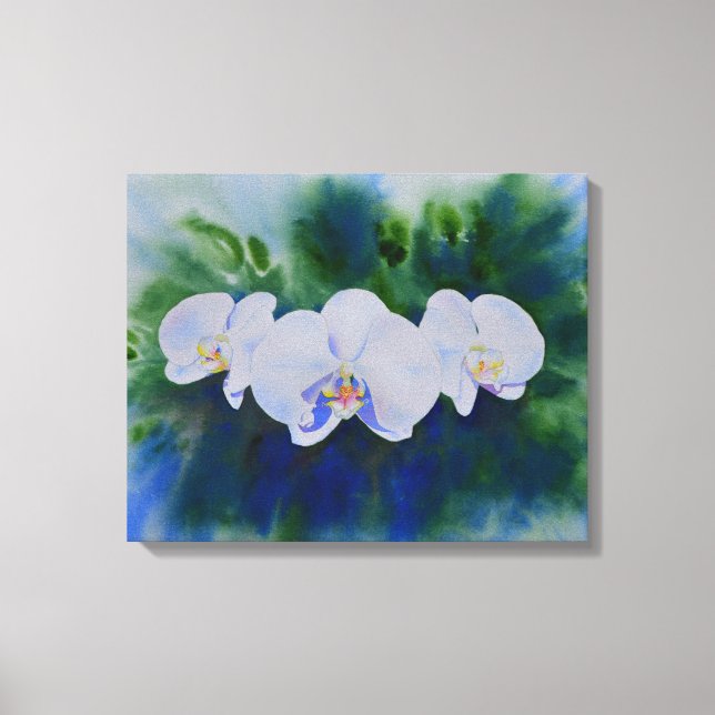 Toile Peinture romantique à l'aquarelle blanche orchidée (Recto)