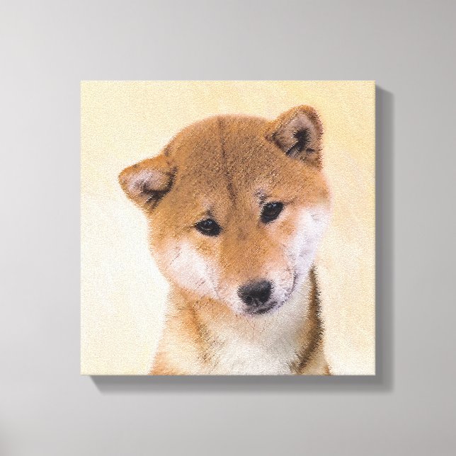 Toile Peinture Shiba Inu (Rouge) - Art Chien original (Recto)