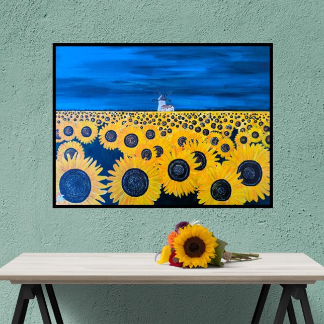 Toile Peinture sur le terrain de tournesol par Alfred Fo (Not Actual Size)