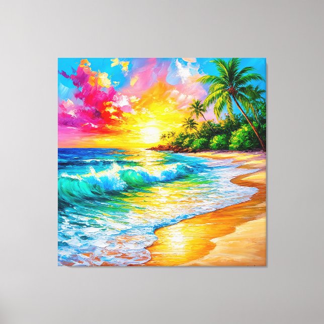 Toile Peinture tropicale vibrante au coucher du soleil a (Recto)