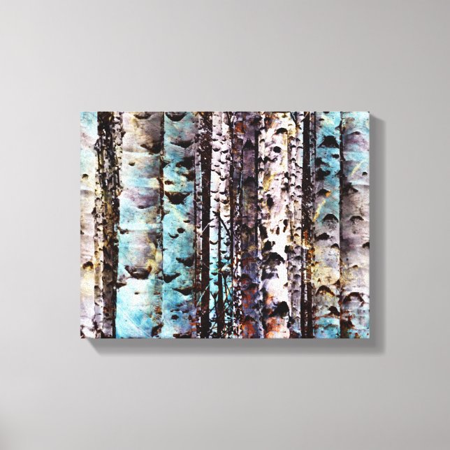 Toile Peinture Turquoise rustique et grise de bouleau Bo (Recto)