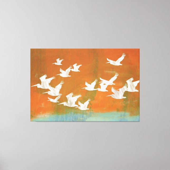 Toile Pélicans blancs en vol Art fin oiseau côtier  (Recto)