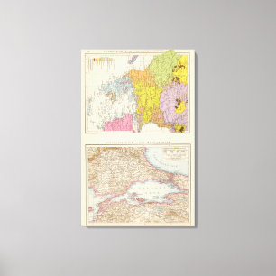 Toile Péninsule balkanique et carte de Constantinople