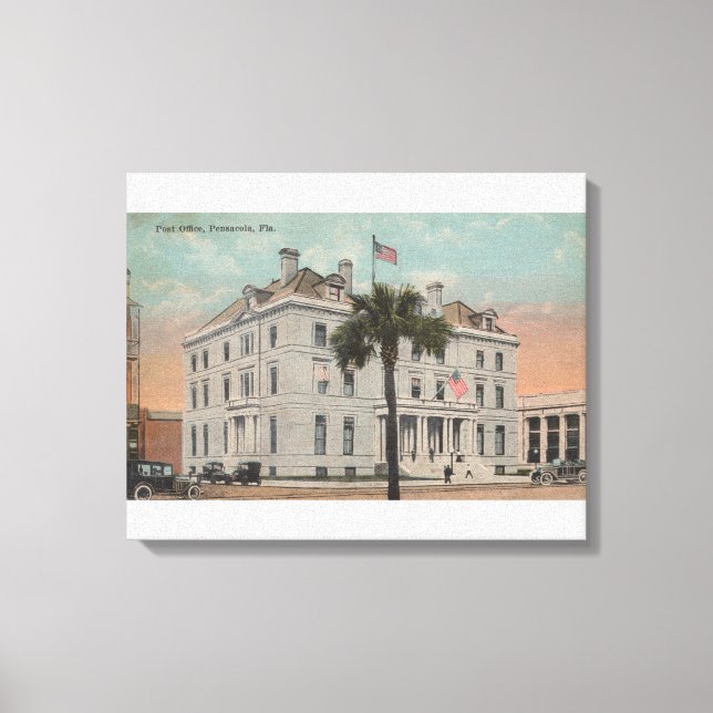 Toile Pensacola, Floride - Vue extérieure de la poste (Recto)