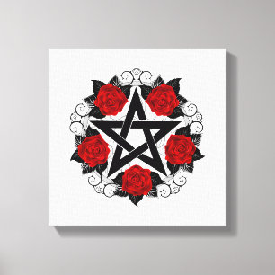 Toile Pentagramme aux roses rouges