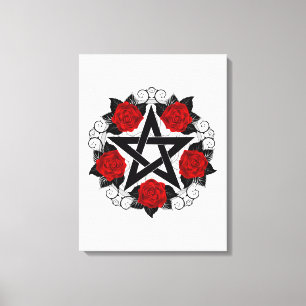 Toile Pentagramme aux roses rouges