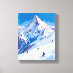 Toile Pentes de montagne de ski aquarelle d'hiver