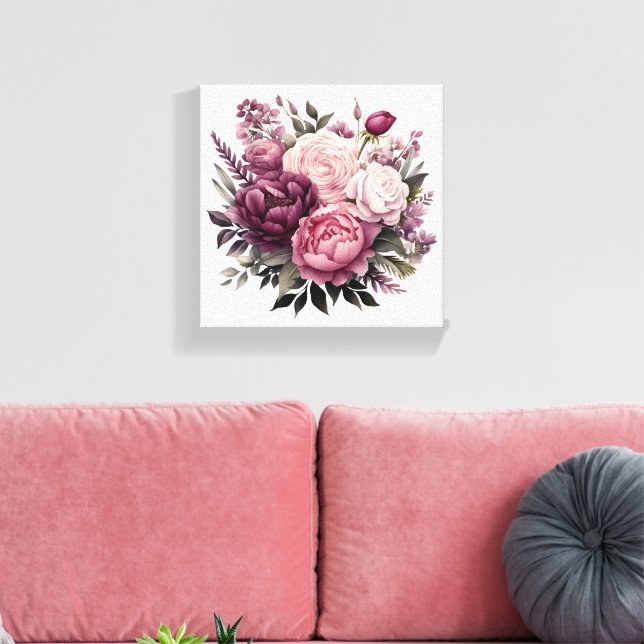 Toile Peonies Roses rose blanc violet Floral Flower (Insitu(Salon))