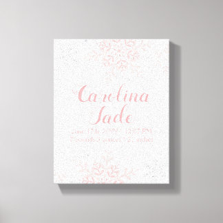 Toile Pépinière rose Flocon de neige Statistiques bébé W