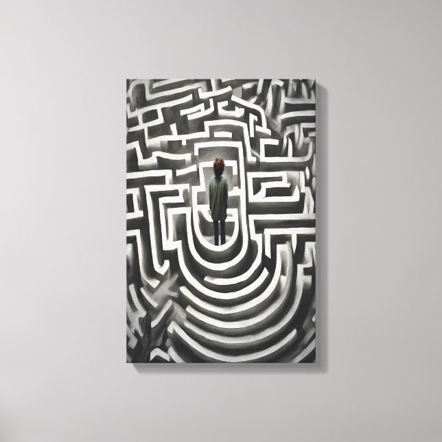 Toile Perdu dans le Maze Art Abstrait noir et blanc (Recto)