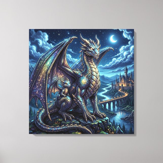Toile Père et Fils Dragons Célestes au Clair de Lune   (Recto)