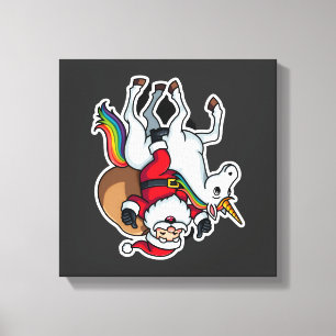 Toile Père Noël de Noël chevauchant une licorne - Filles