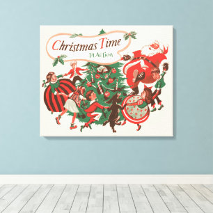 Toile Père Noël de Noël vintage et enfants dansants