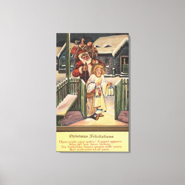 Toile Père Noël et Ange avec lanterne (Recto)
