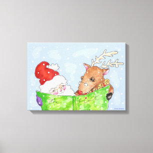 Toile Père Noël et Rudolf avec la liste giclee