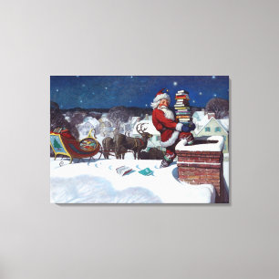 Toile Père Noël livre une cargaison de livres par Wyeth