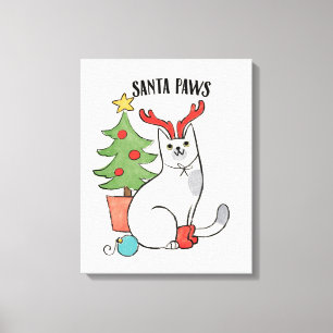 Toile Père Noël Paws   Chat de rennes
