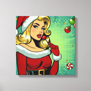 Toile Père Noël Pinup : Pop Art Glam