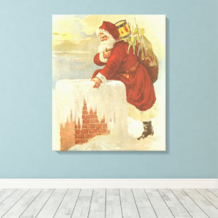 Toile Père Noël victorien de Noël vintage dans une chemi
