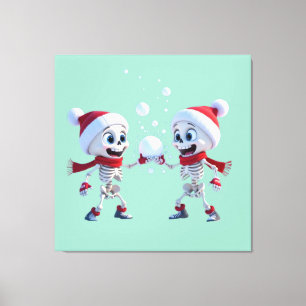 Toile Pères Noël squelettes drôles ayant une bataille de