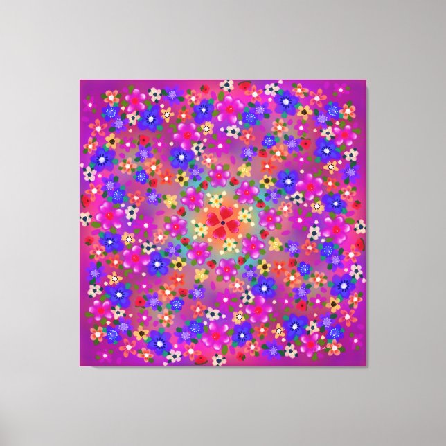 Toile Périwinkle Bleu et Violet Fleurs et Coeurs Boho (Recto)