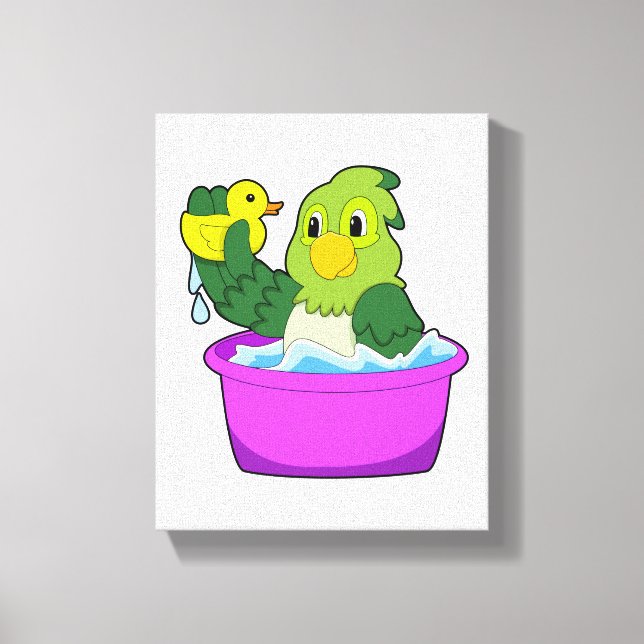 Toile Perroquet dans la baignoire avec un canard (Recto)