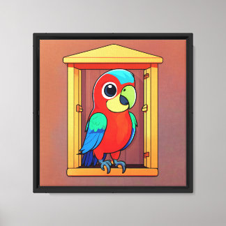 Toile Perroquet de dessin animé coloré dans une cabane à