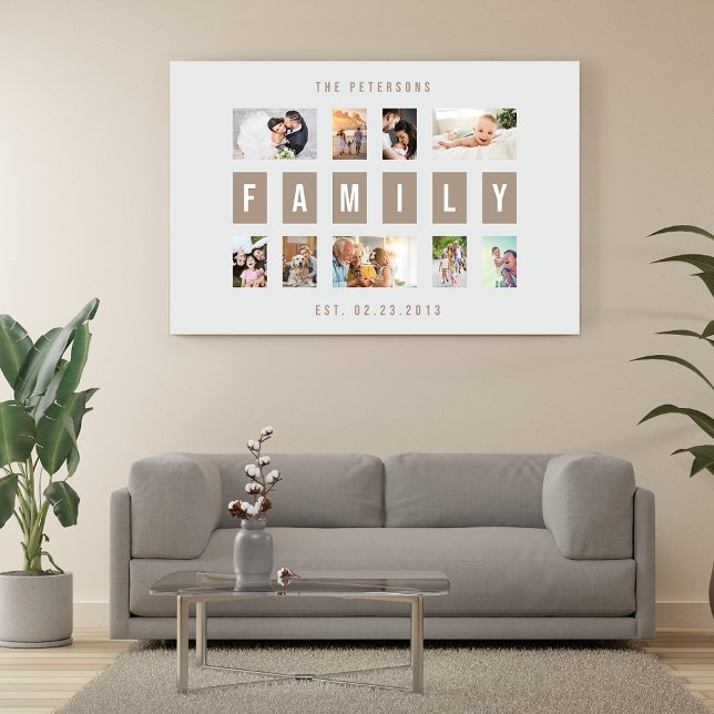 Toile Personnalisable 9 Photo Famille Moderne Collage Mu (Customizable 9 Photo Family Modern Collage Wall Canvas Print)