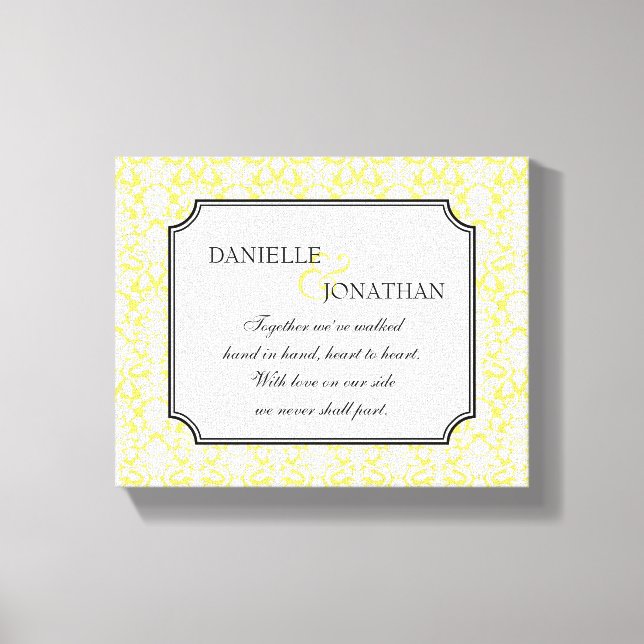 Toile personnalisée mariage damassé jaune (Recto)
