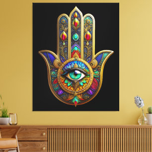 Toile Pétales de fleurs de couleur de paon Hamsa Troisiè
