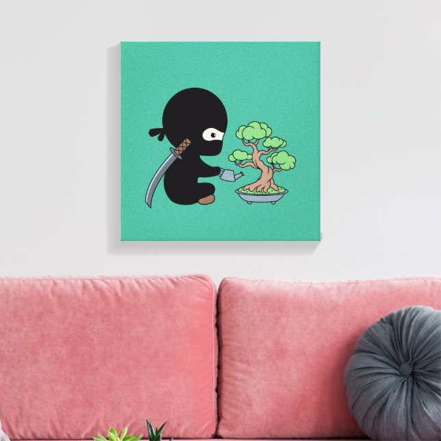 Toile Petit bonsaï d'eau Ninja sur vert (Insitu(Salon))