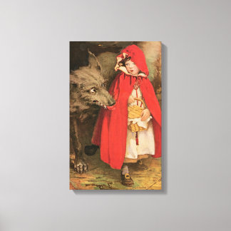 Toile Petit chapeau rouge vintage et grand loup méchant