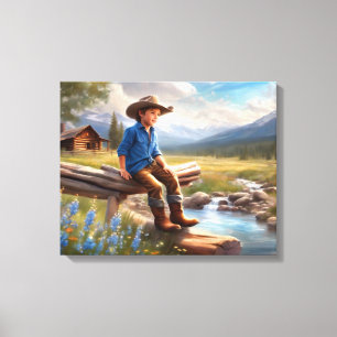 Toile Petit Cowboy sur la clôture Boy's Bedroom Art