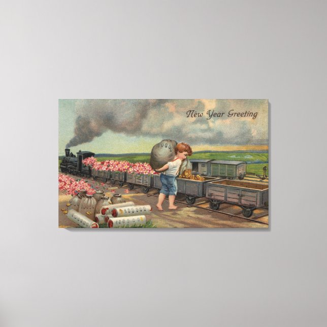Toile Petit garçon qui dépose de l'argent en train (Recto)
