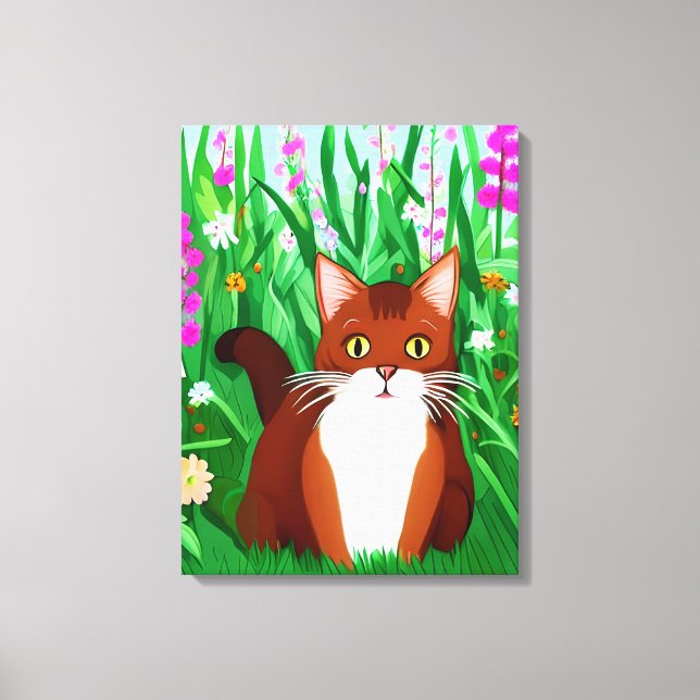 Toile Petit gingembre Kitty Brown dans un champ de fleur (Recto)