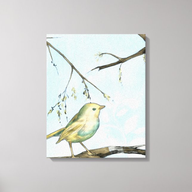 Toile Petit oiseau jaune perché sur une branche Recherch (Recto)