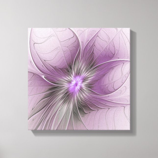 Toile Petite Beauté Moderne Gris Mauve Art Fractal Fleur (Recto)