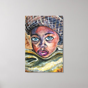 Toile Petite Fille Aux Yeux Bleus Avec Chapeau - Art Aqu