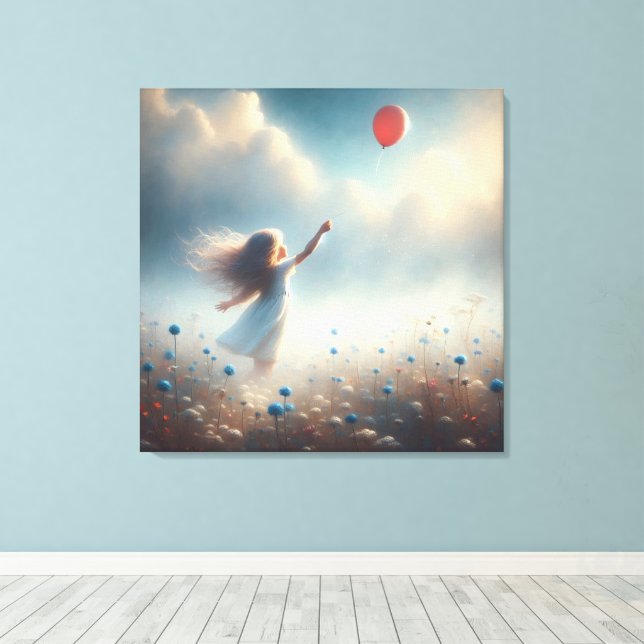 Toile Petite Fille Avec Balloon Rouge (Insitu (Plancher de Bois))