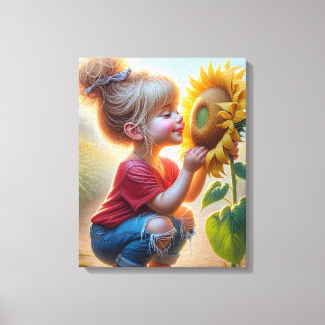 Toile Petite Fille Avec Tournesol (Recto)