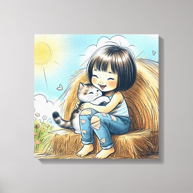 Toile Petite Fille Sur Balle De Foin (Recto)