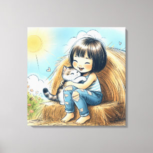 Toile Petite Fille Sur Hay Bale
