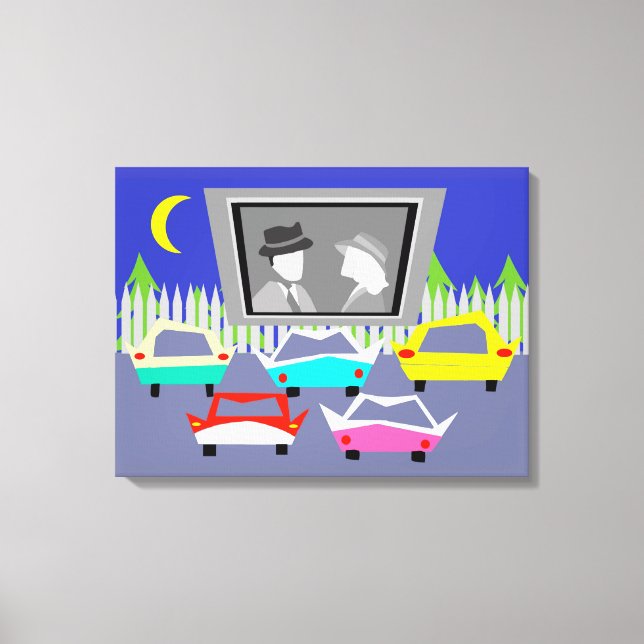 Toile Petite ville Drive-In Film Stretched Canvas Imprim (Recto)
