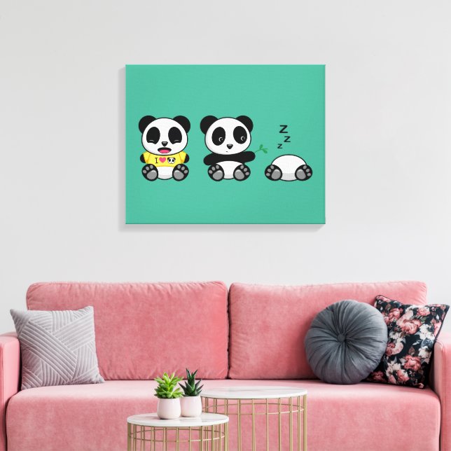 Toile Petites pandas mignonnes sur vert (Insitu(Salon))