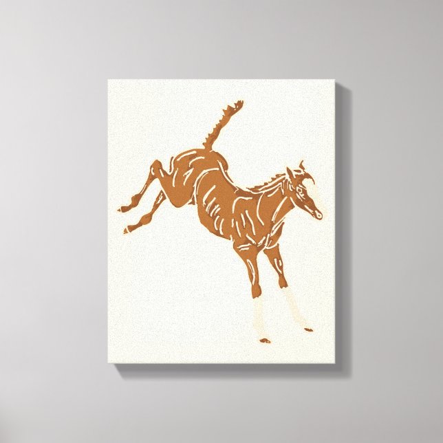 Toile Petits Chevaux Brown - sur rose saumon. (Recto)
